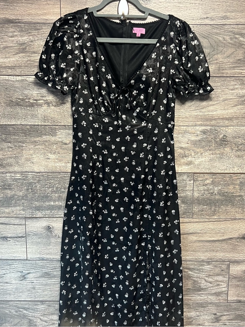miami Black Midi Dress with White Floral Print